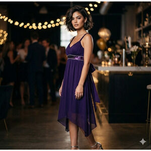 VTG Y2K Mesh Purple party Dress hanky hem Fairycore Whimsy SZ 6 sequined